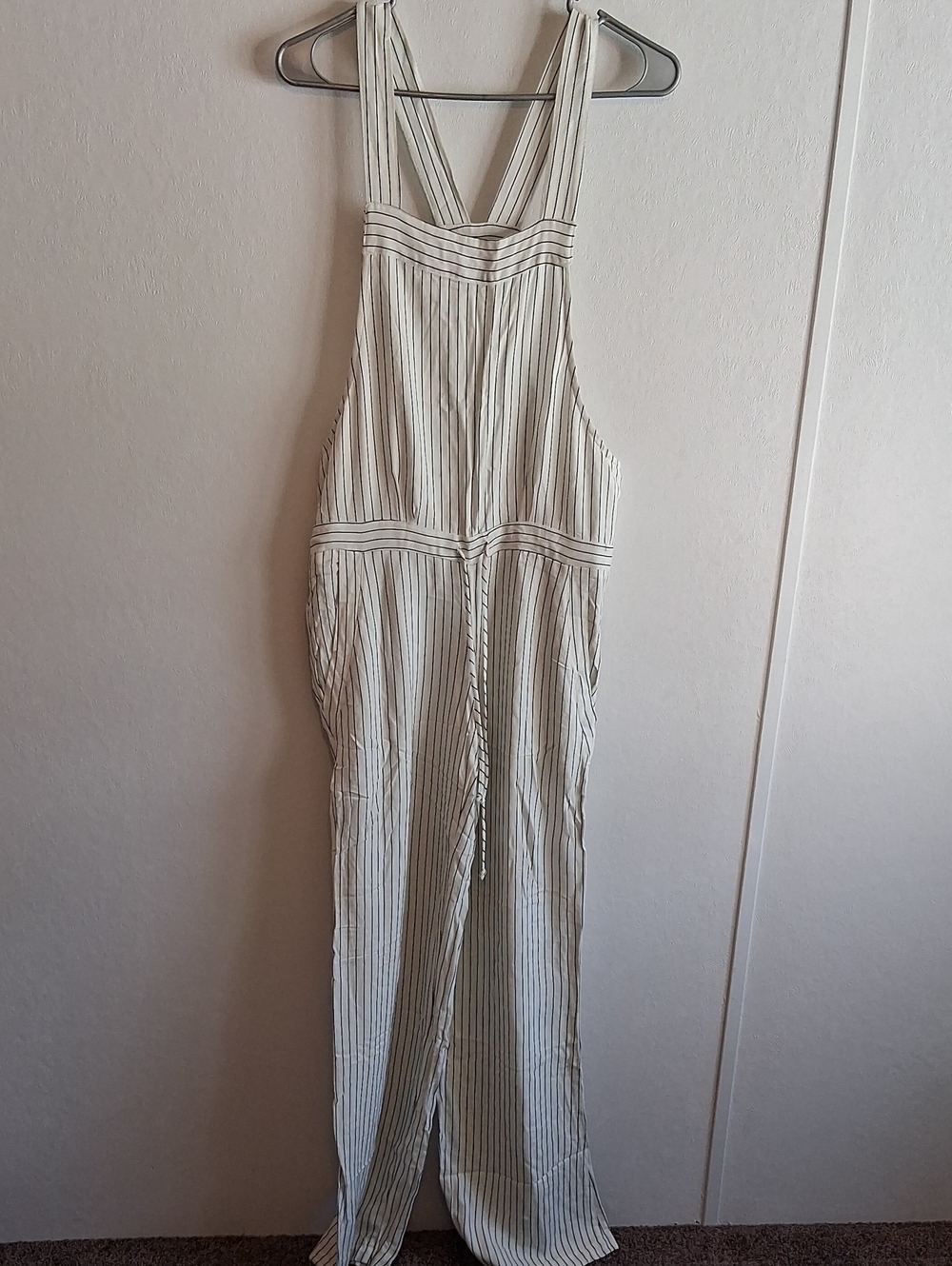Boys + Arrows Clyde Cream Jumpsuit Swim Cover Up with Black Pinstripes